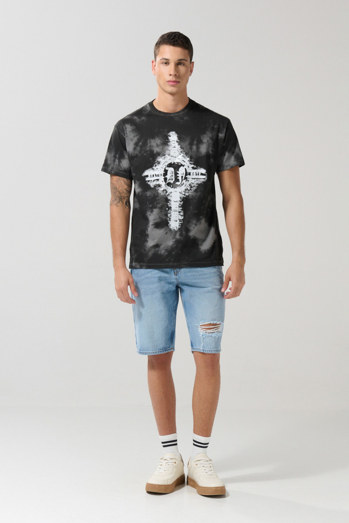 Camiseta gris tie dye manga corta con diseño de Death Note
