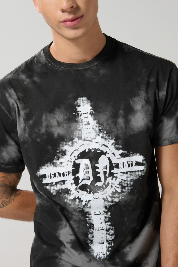 Camiseta gris tie dye manga corta con diseño de Death Note
