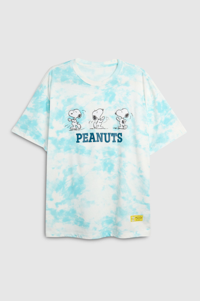Camiseta crema tie dye de Snoopy oversize manga corta