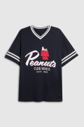 Camiseta oversize azul cuello V con diseño de Snoopy