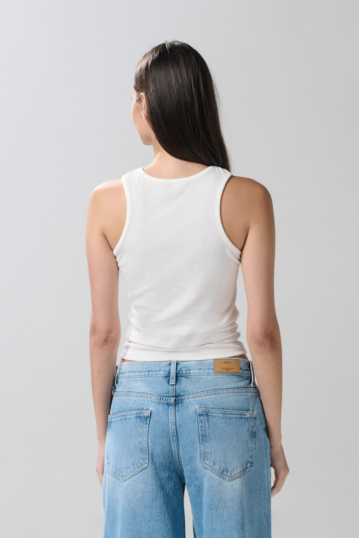 Camiseta manga sisa unicolor ajustada con texturas
