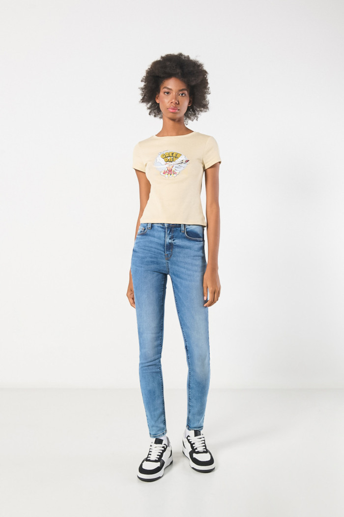 Camiseta en rib kaki clara manga corta de Green Day