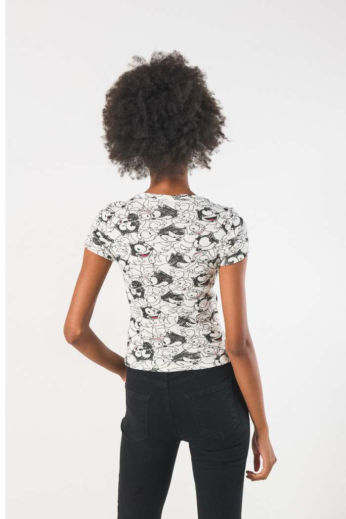 Camiseta en rib manga corta crema de Félix el Gato