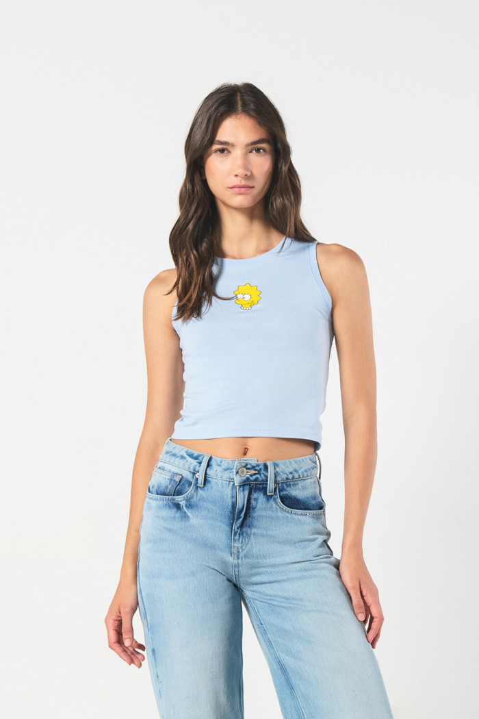 Camiseta manga sisa azul clara con arte de Los Simpson