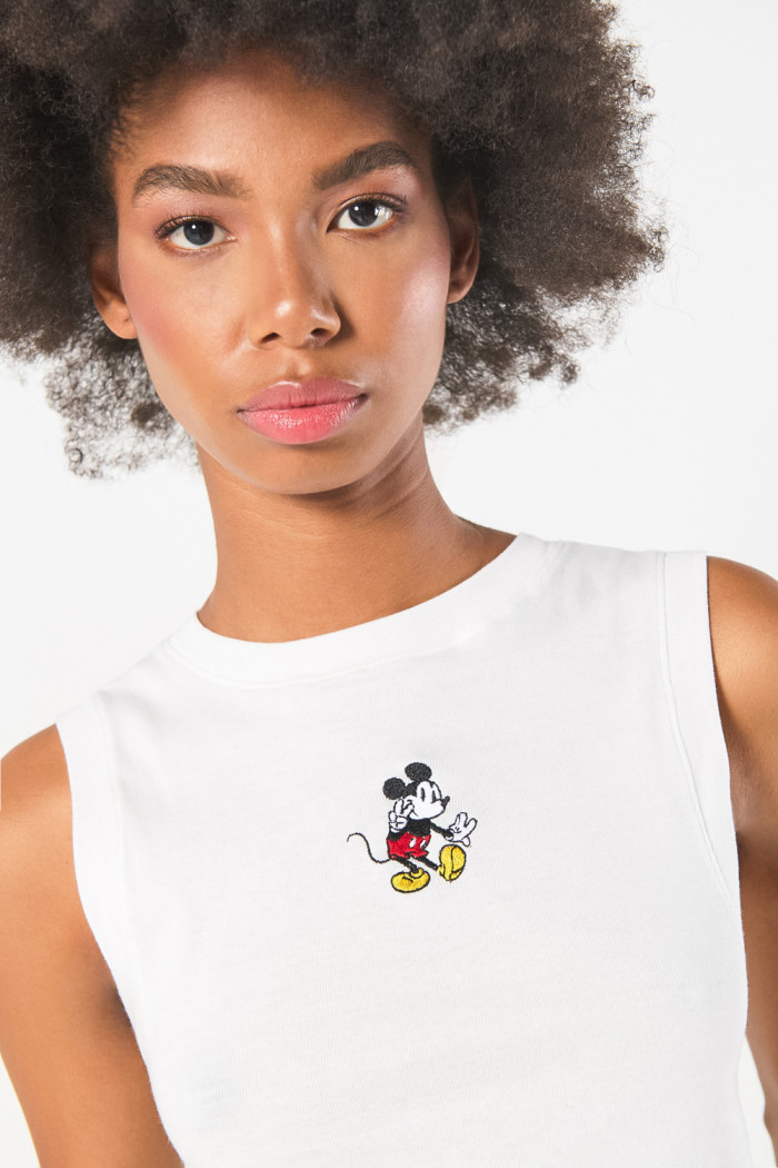 Camiseta manga sisa crema clara con estampado de Mickey