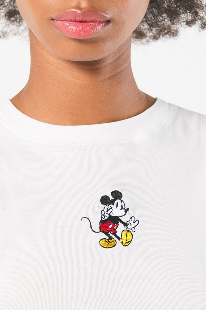 Camiseta manga sisa crema clara con estampado de Mickey