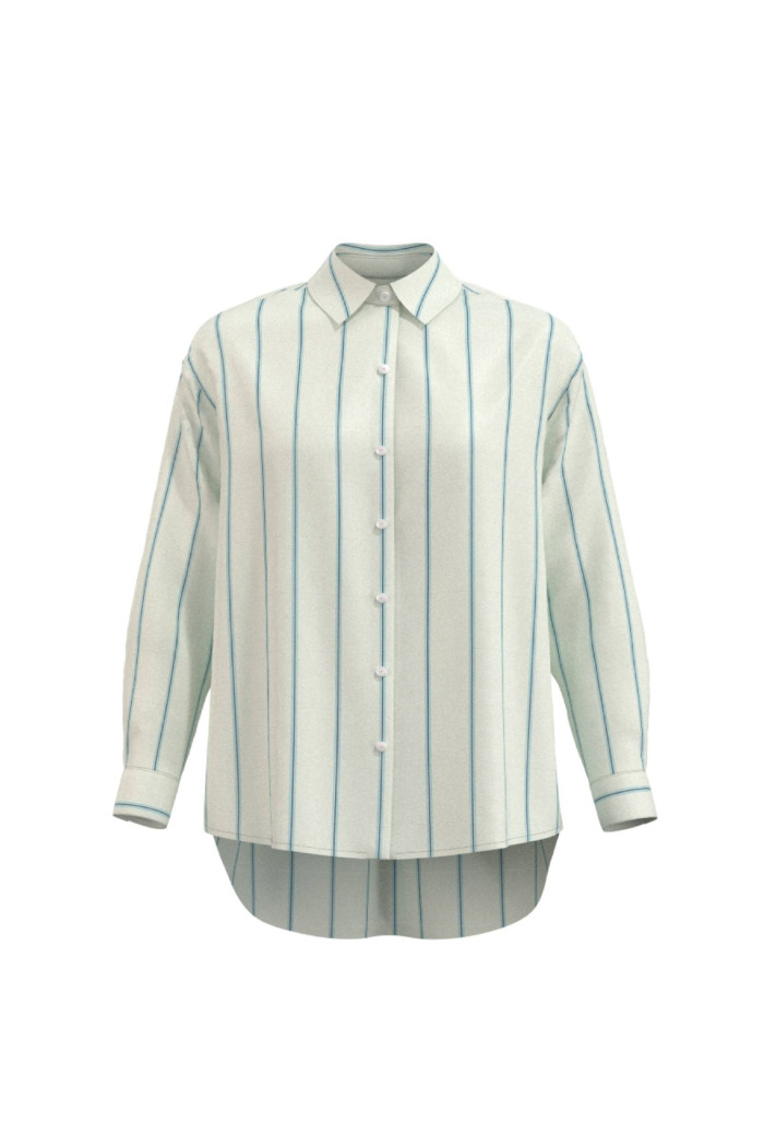 Blusa unicolor manga larga oversize con rayas en contraste