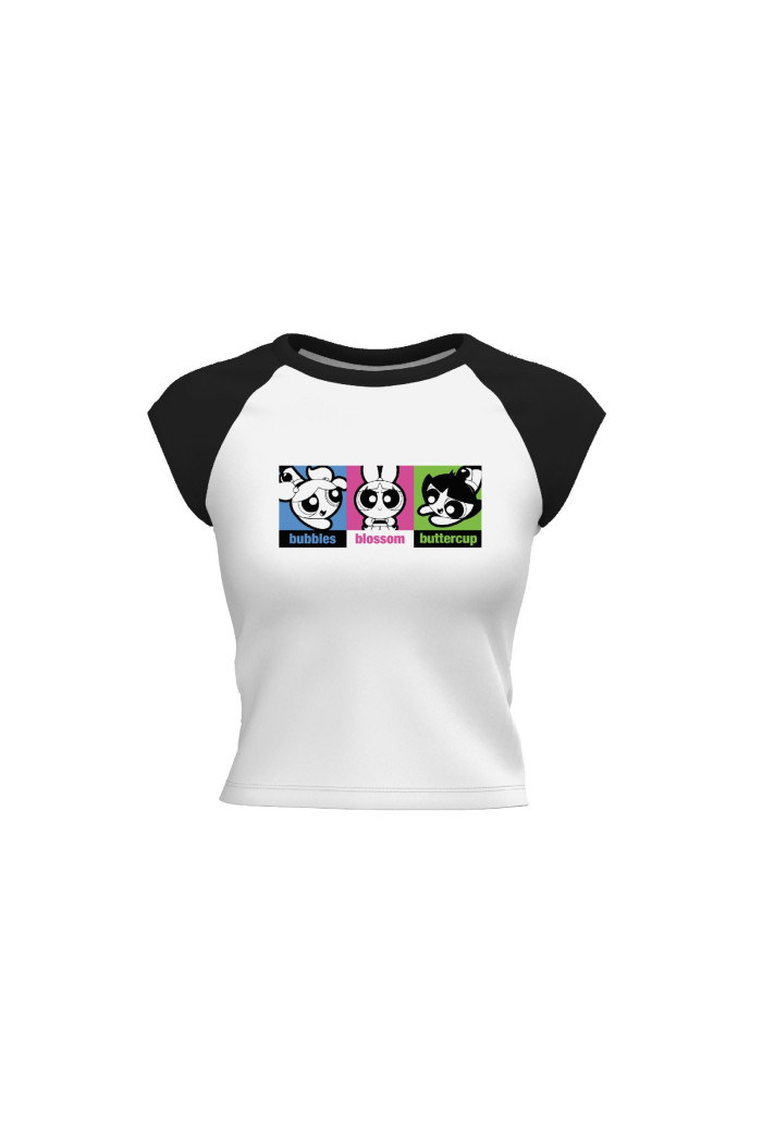 Camiseta de Chicas Superpoderosas crema con manga ranglan