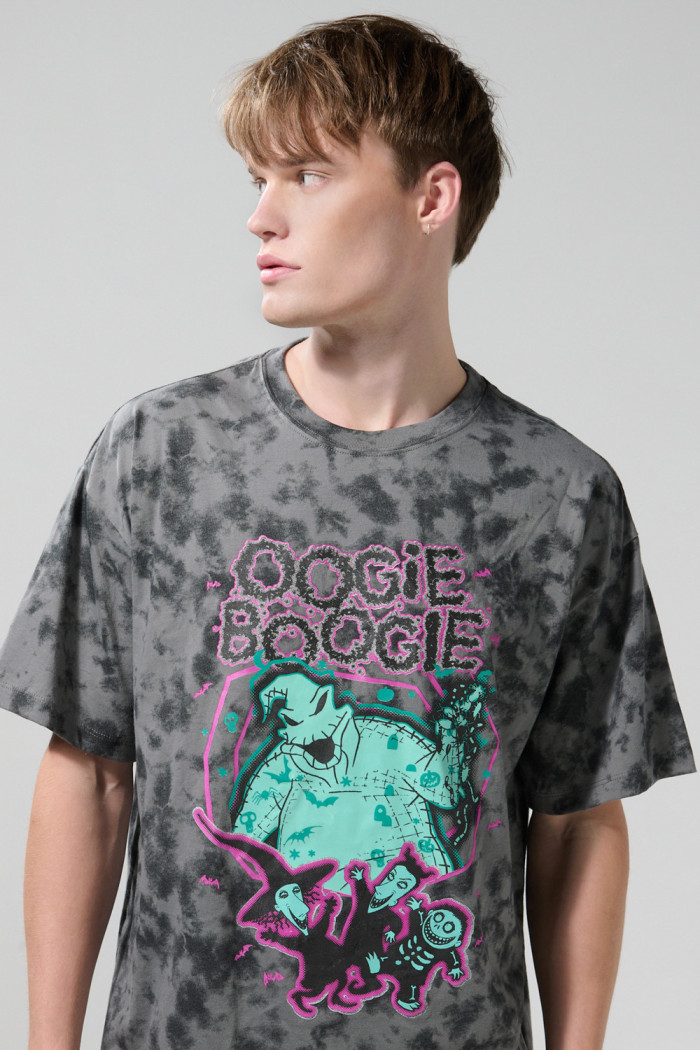 Camiseta de Nightmare Before Christmas gris medio tie dye