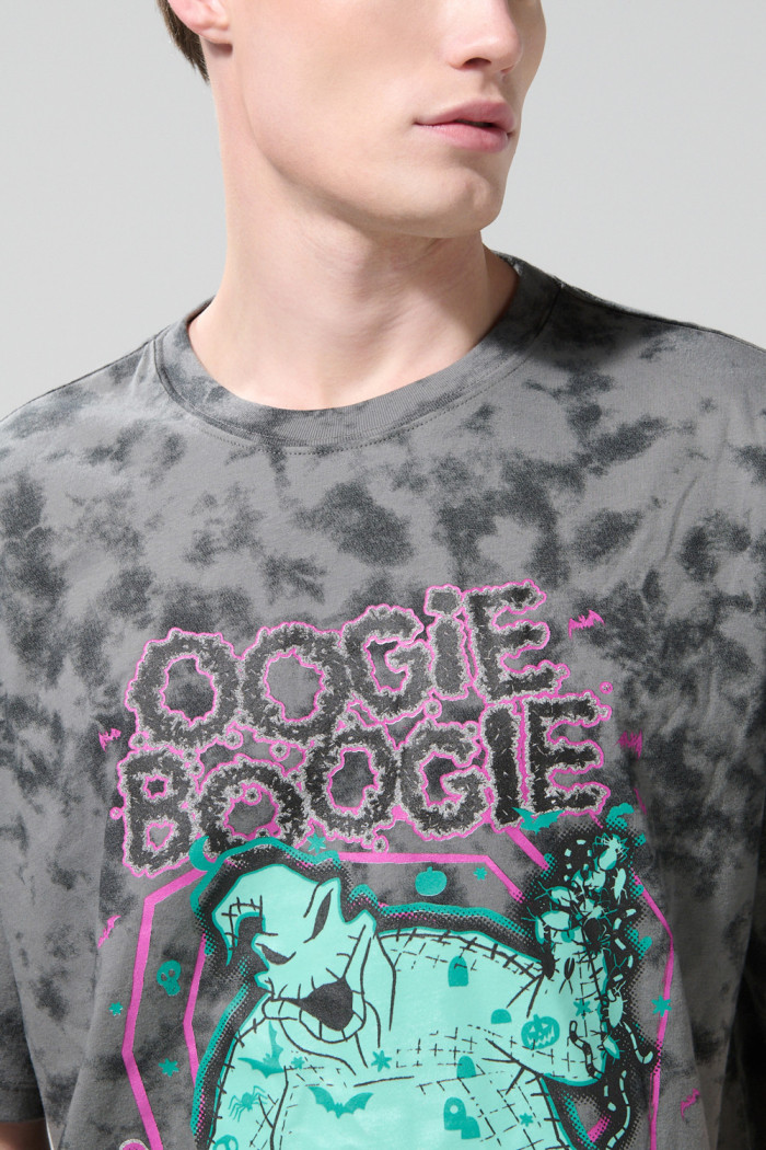 Camiseta de Nightmare Before Christmas gris medio tie dye