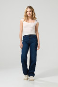 Jean 90´S tiro alto azul oscuro con bota recta y 5 bolsillos