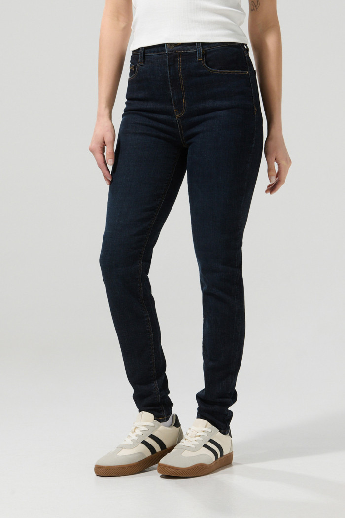Jean jegging súper tiro alto azul intenso con cremallera
