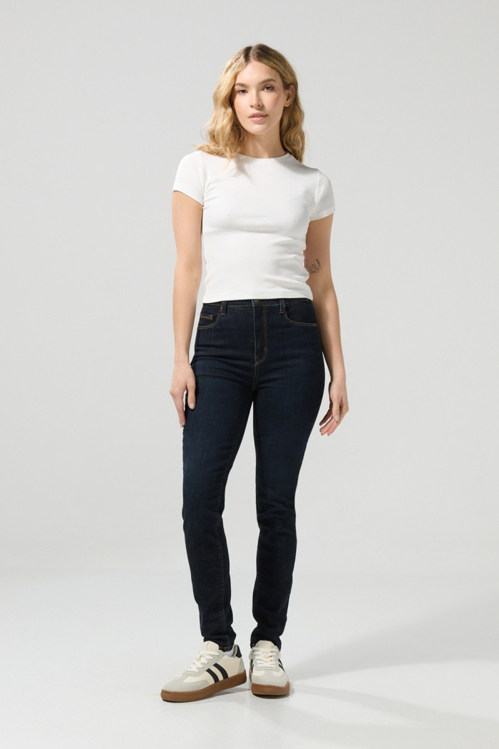 Jean jegging súper tiro alto azul intenso con cremallera