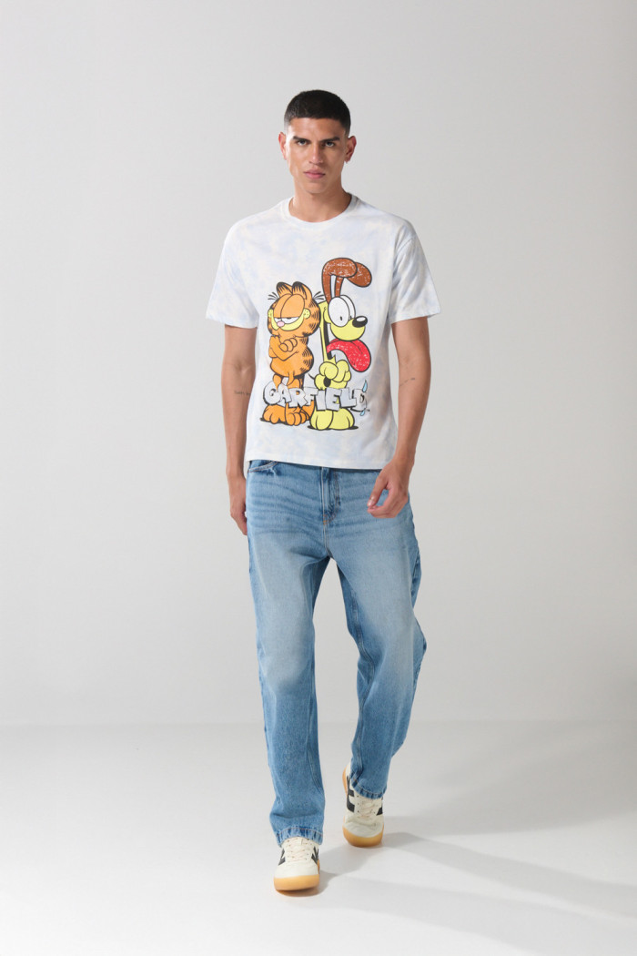 Camiseta crema clara tie dye manga corta de Garfield
