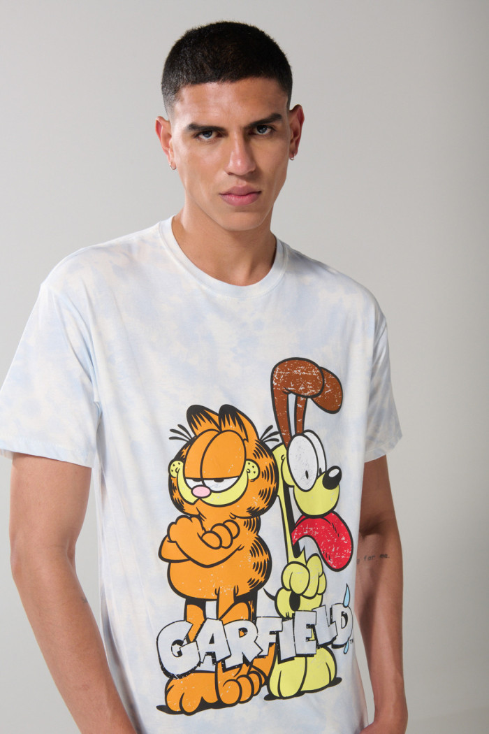 Camiseta crema clara tie dye manga corta de Garfield
