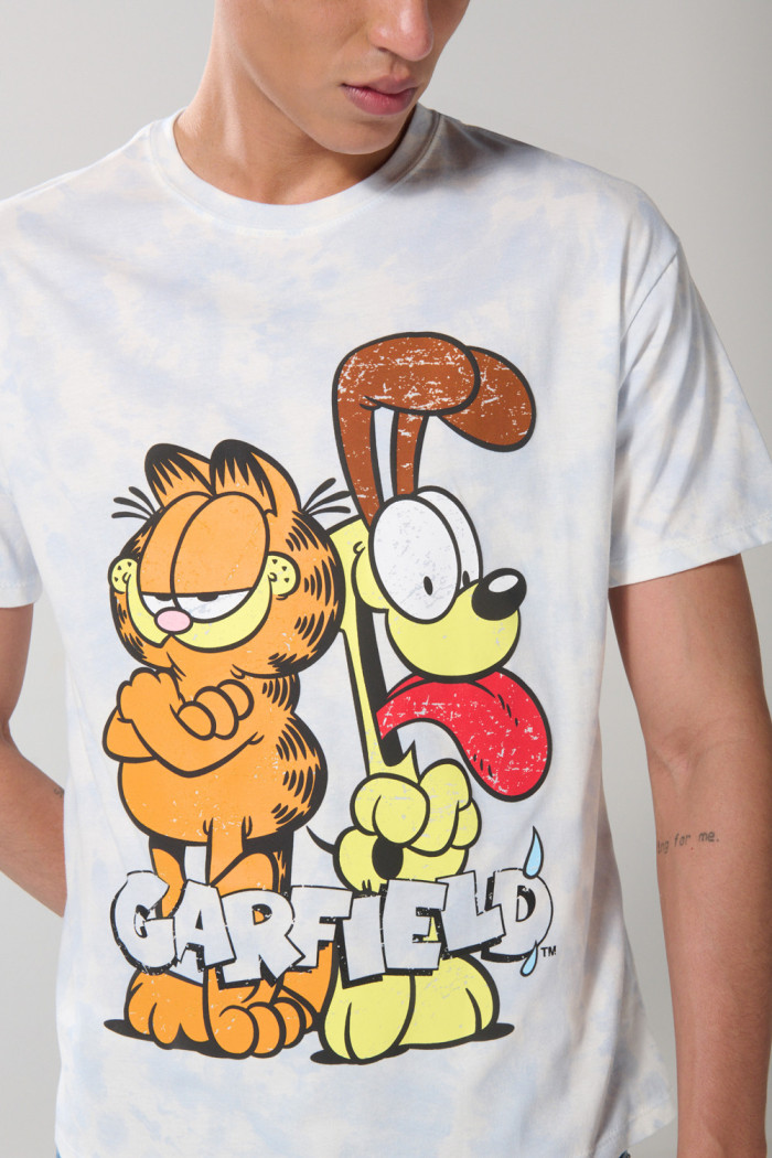 Camiseta crema clara tie dye manga corta de Garfield
