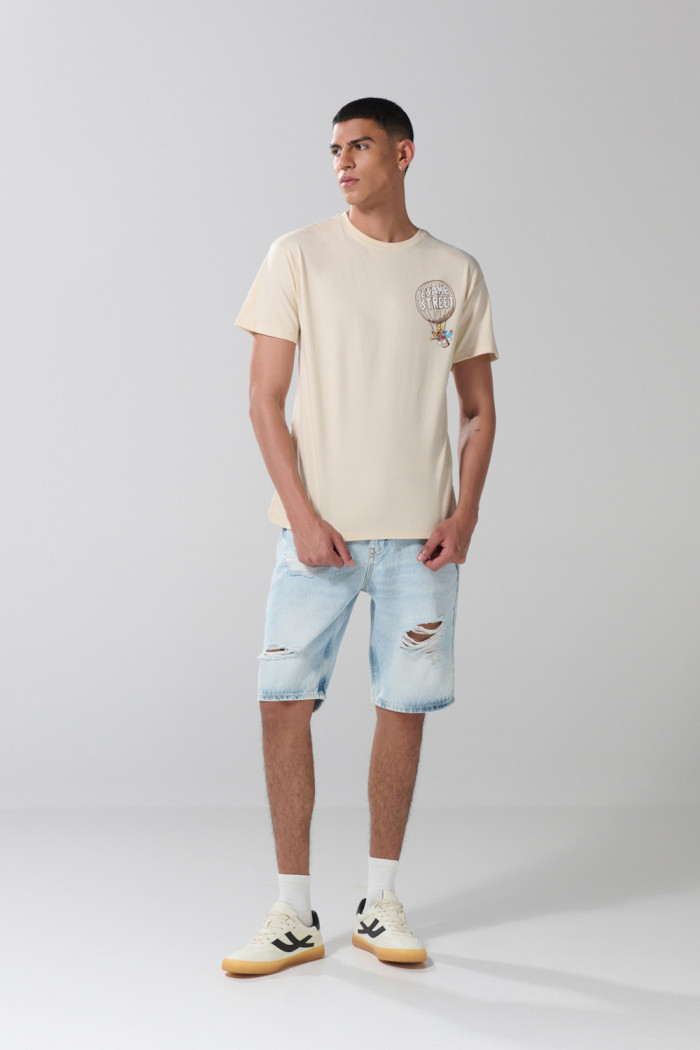 Camiseta de Plaza Sésamo kaki clara con cuello redondo
