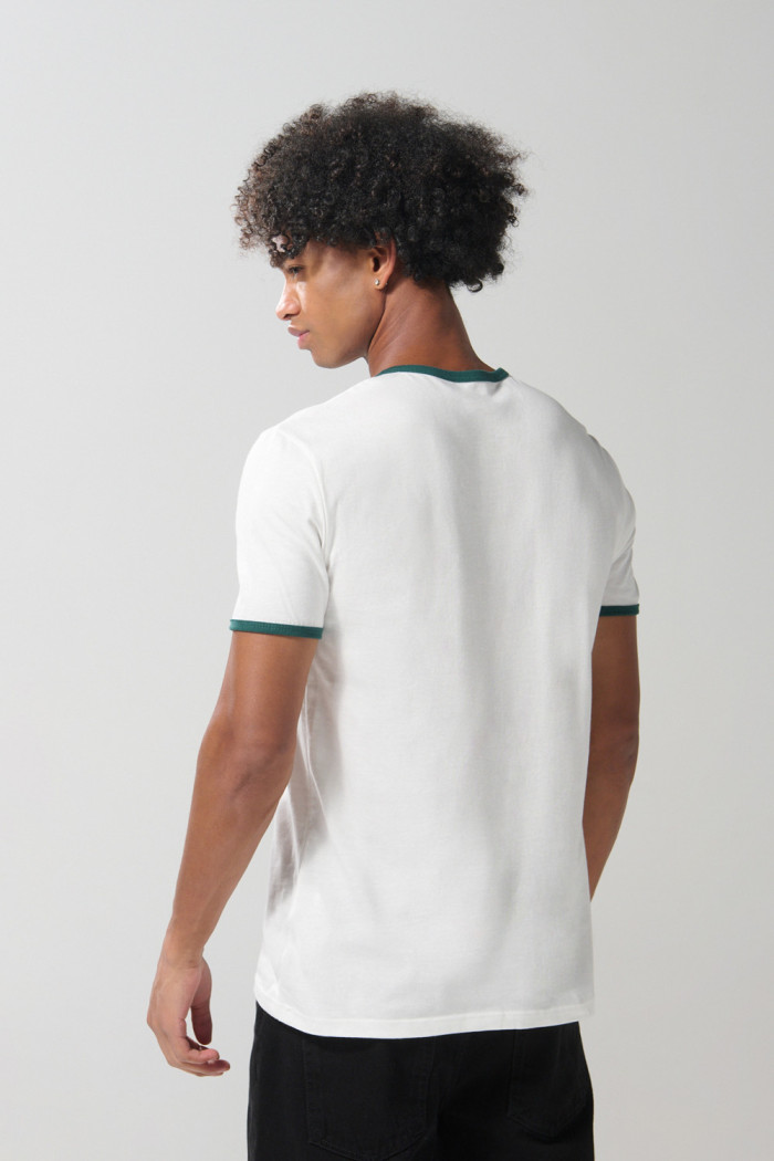 Camiseta college crema en algodón con manga corta