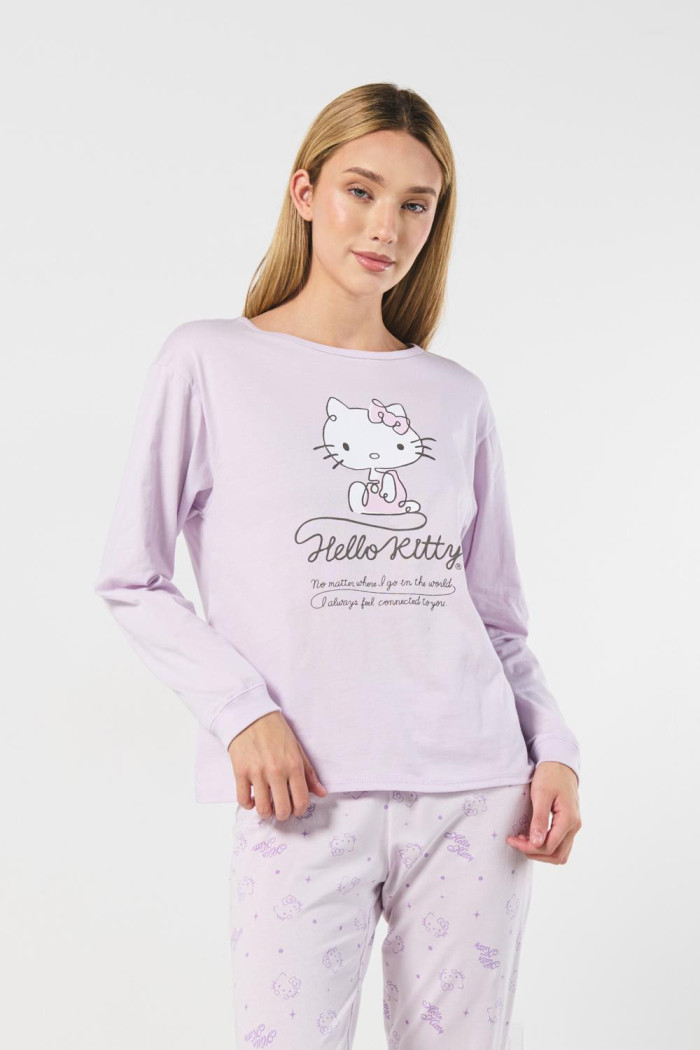 Camiseta lila clara manga larga con diseño de Hello Kitty