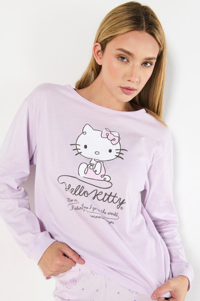Camiseta lila clara manga larga con diseño de Hello Kitty