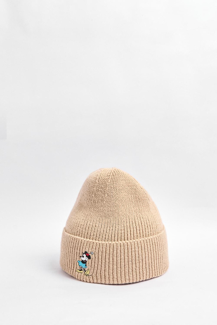 Gorro tejido kaki claro con diseño de Minnie