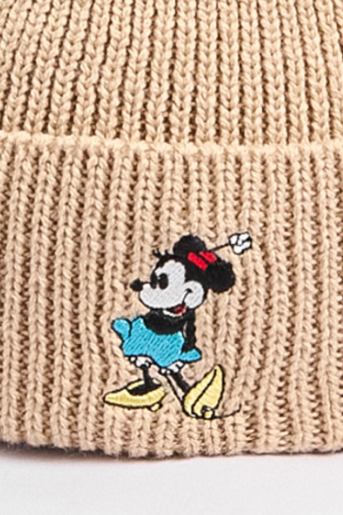 Gorro tejido kaki claro con diseño de Minnie