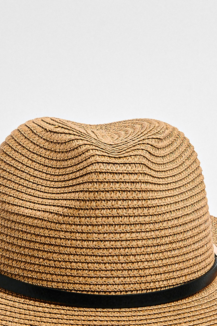Sombrero fedora kaki oscuro con lazo decorativo negro