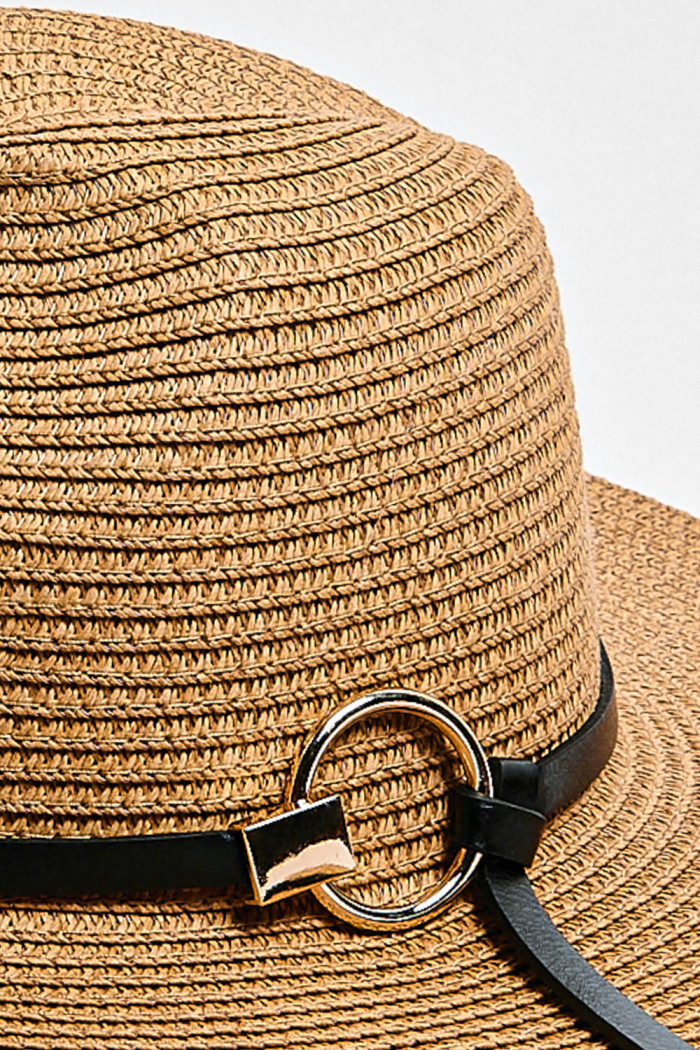 Sombrero fedora kaki oscuro con lazo decorativo negro