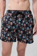 Bermuda negra playera con diseños de palmeras y tiro bajo