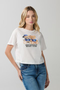 Camiseta crop top unicolor con diseño de animalito