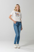 Camiseta crop top unicolor con diseño de animalito