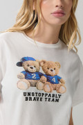 Camiseta crop top unicolor con diseño de animalito