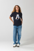 Camiseta en algodón manga corta azul con diseño college