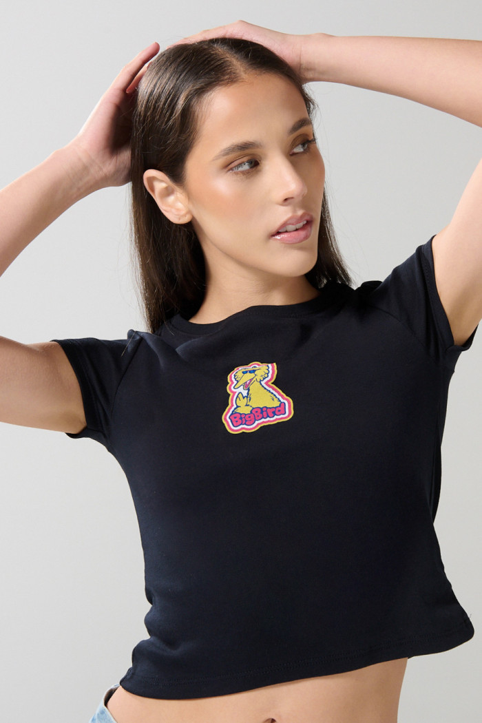 Camiseta azul manga corta con arte de Plaza Sésamo