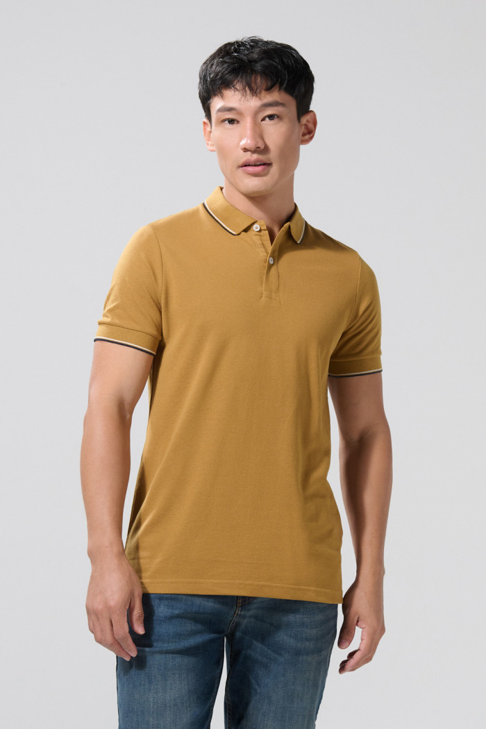 Camiseta polo unicolor manga corta con aberturas