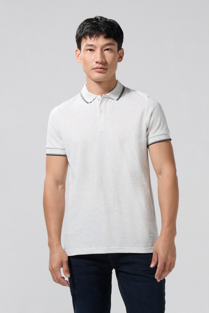 Camiseta polo unicolor manga corta con aberturas