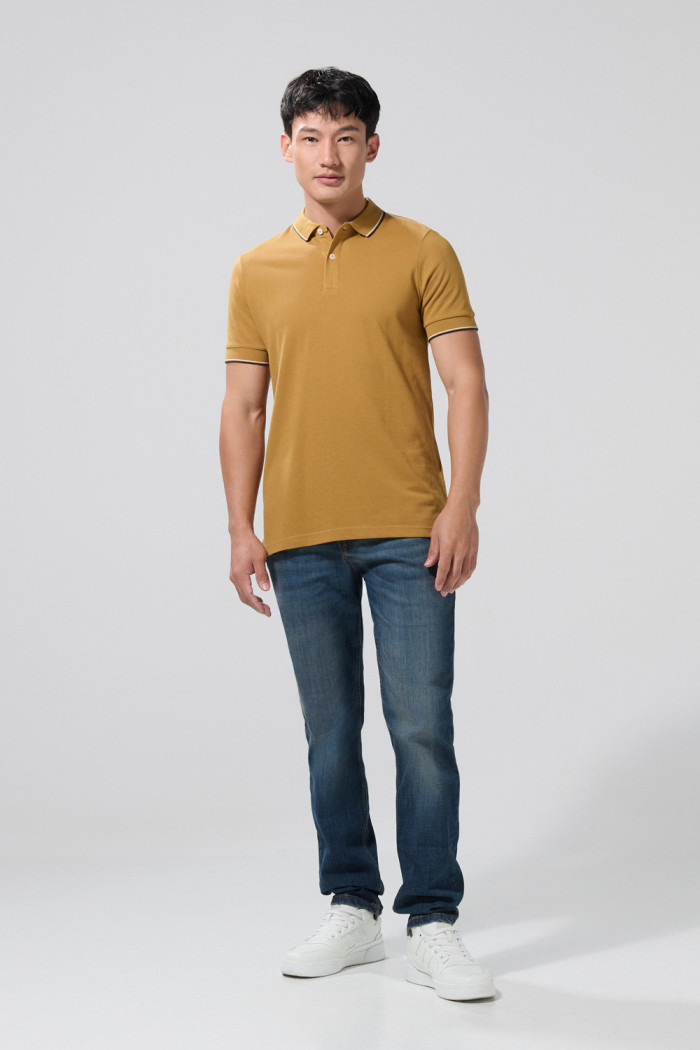 Camiseta polo unicolor manga corta con aberturas