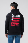 Buzo negro tie dye con capota y artes de Green Day