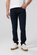 Jean azul intenso slim con tiro bajo, bolsillos y cremallera