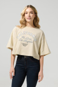 Camiseta oversize crop top kaki con diseño college