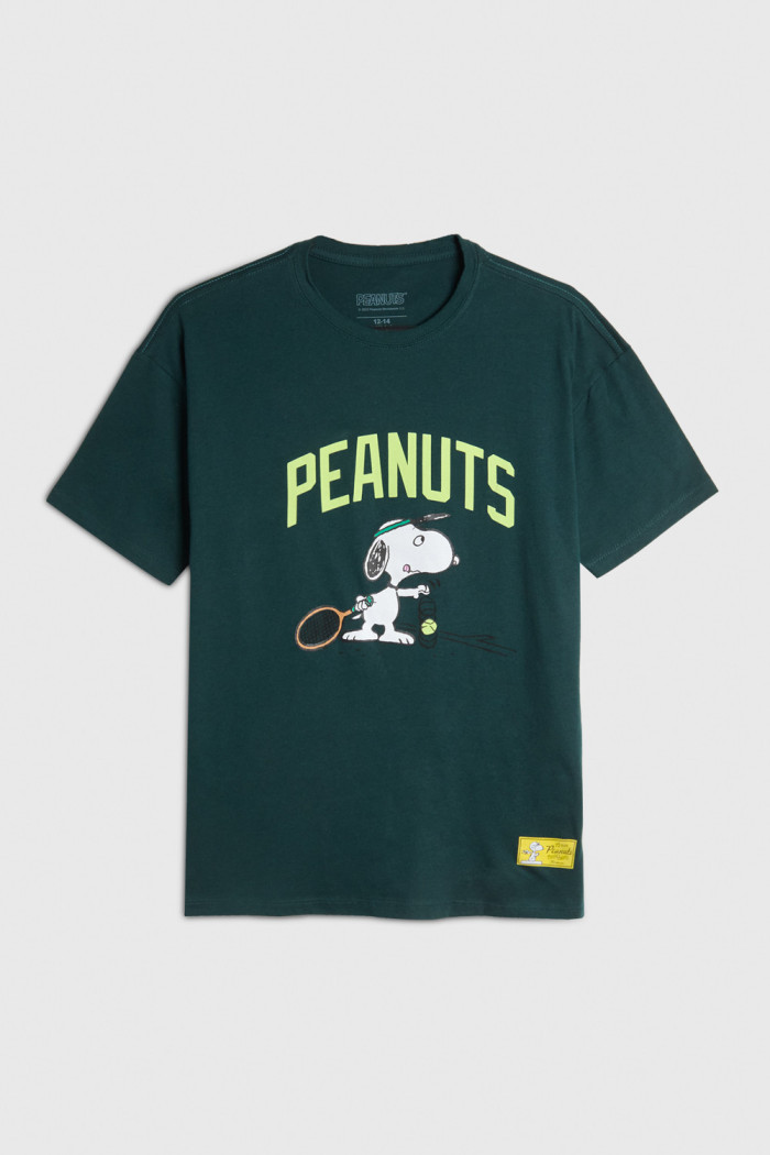 Camiseta oversize de Snoopy verde oscura manga corta