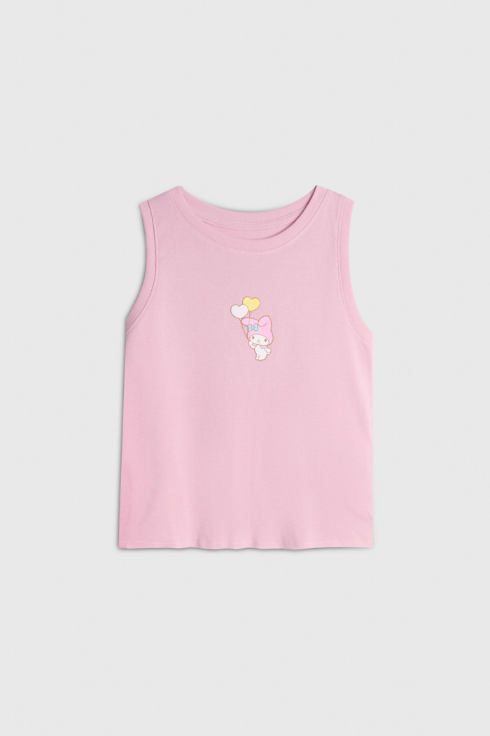 Camiseta manga sisa rosada con diseño de Hello Kitty