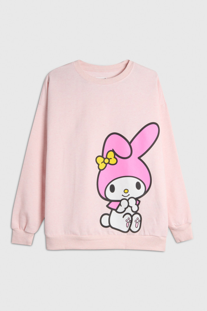 Buzo oversize cuello redondo rosado con arte de My Melody