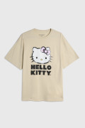 Camiseta kaki oversize manga corta con arte de Hello Kitty