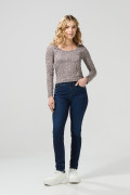 Jean jegging azul oscuro con costuras visibles y tiro alto