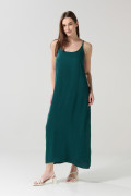 Vestido largo verde oscuro con manga sisa y tiras delgadas