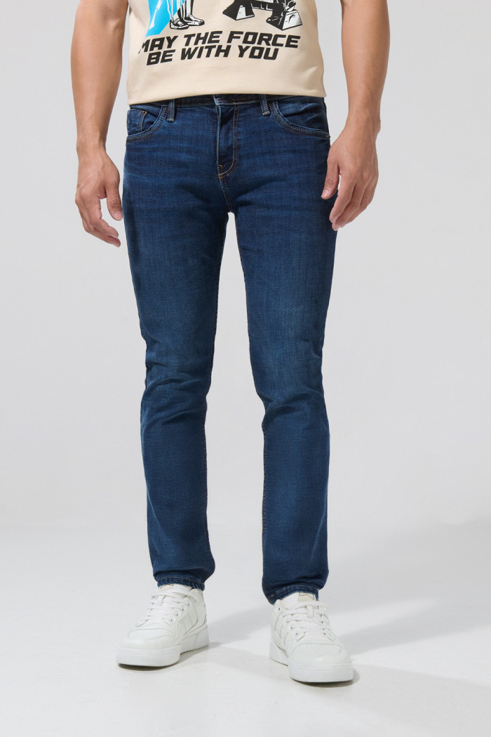 Jean skinny tiro bajo azul con cremallera y ajuste ceñido