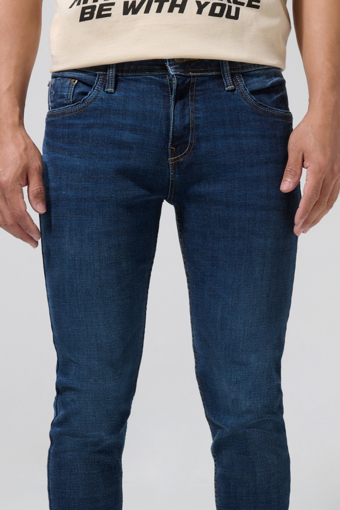 Jean skinny tiro bajo azul con cremallera y ajuste ceñido