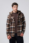 Sobrecamisa unicolor con capota, cuadros y bolsillos