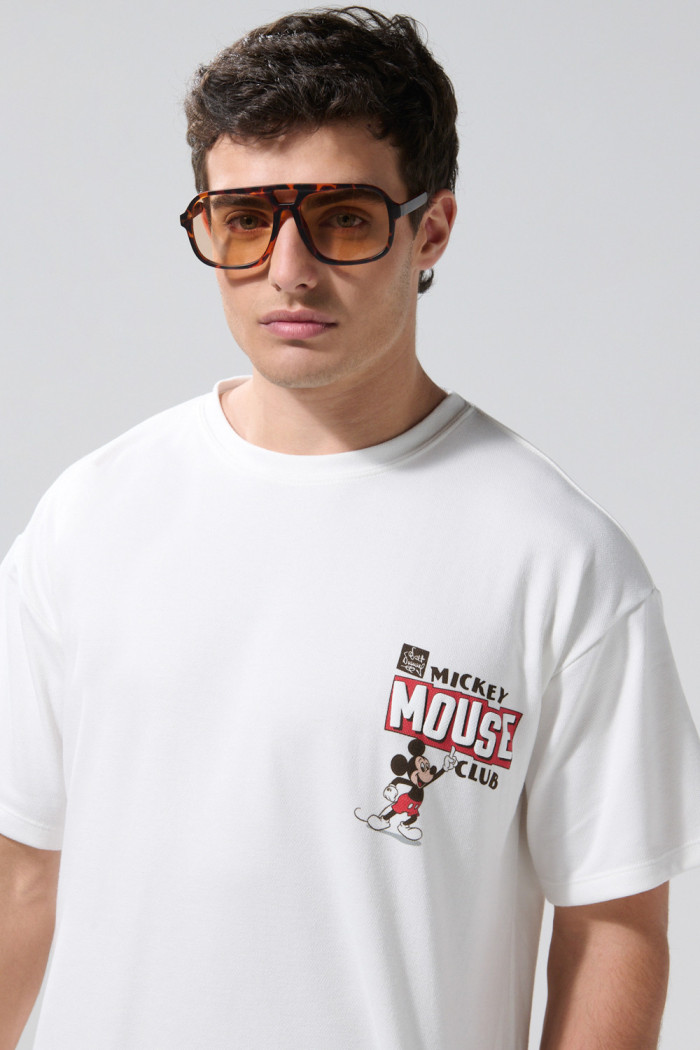 Camiseta crema clara oversize de Mickey con cuello redondo